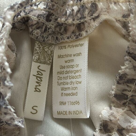 Japna Smocked Neck Ruflle Snakeskin Print Chiffon Blouse Sleeveless Size S - Picture 3 of 6